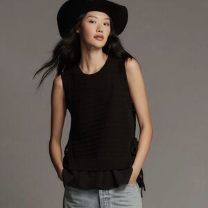 Women’s Black Anthropologie Twofer Ruffle Tunic Sweater Tank Sz. Medium